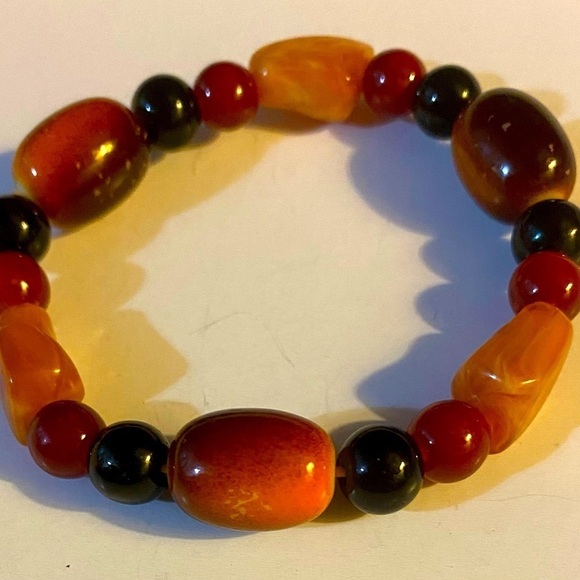 NWOT Vintage Artisan Stretch Bracelet, Polished, Stones, Beads, Boho, Handmade‌‌ - Picture 2 of 6